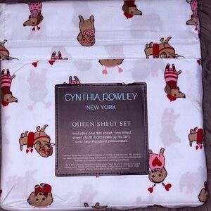 NWT CYNTHIA ROWLEY DACHSHUND DOXIE HEART VALENTINES QUEEN SHEET SET viral